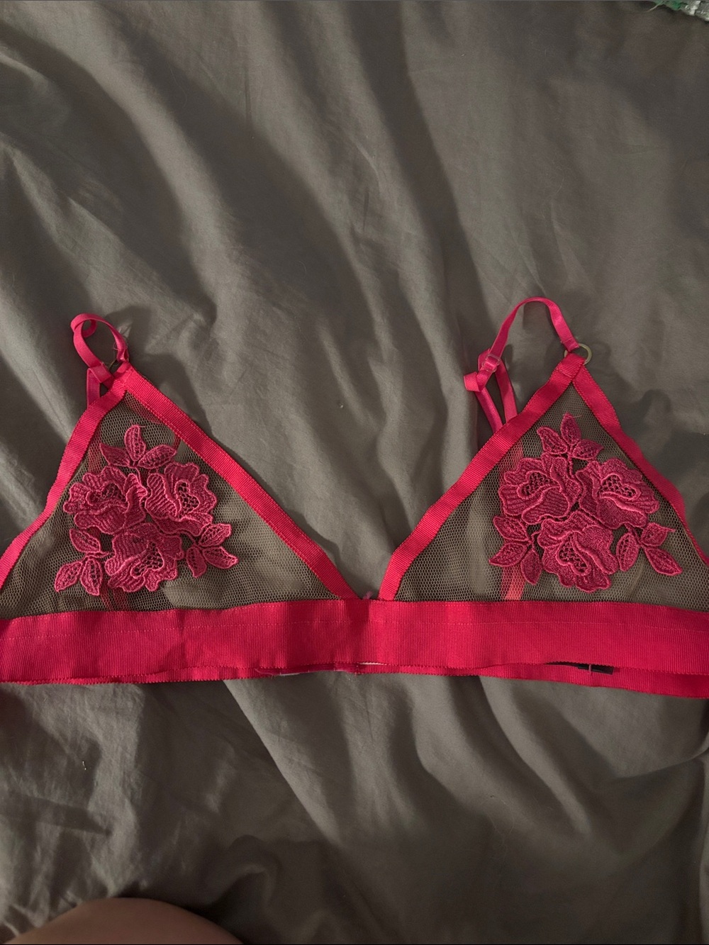 For Love & Lemons Sheer Floral Lace Triangle Bralette in Fuchsia
